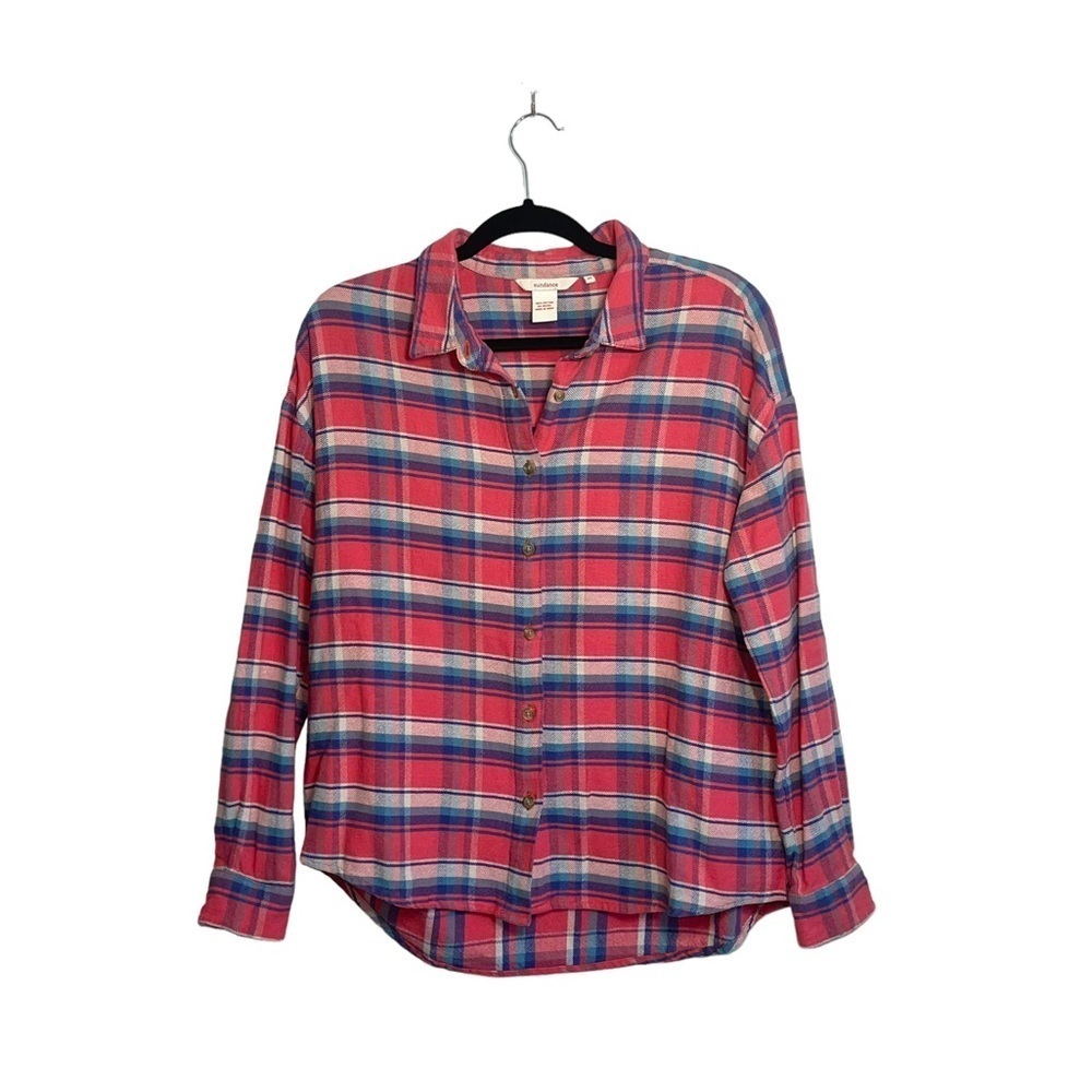 Sundance 100% Cotton Pink Plaid Button Down Flannel Shirt Medium Women’s